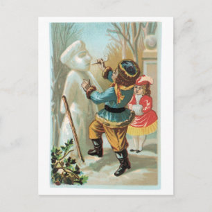 Old-fashioned Christmas, Snowman Holiday Postcard