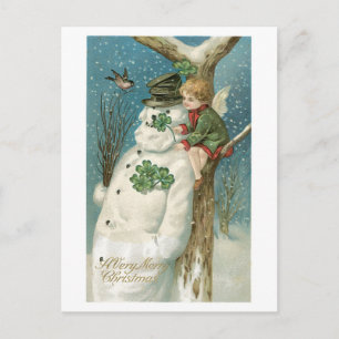 Old-fashioned Christmas, Snowman Holiday Postcard