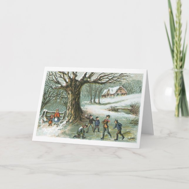 Old-fashioned Christmas, Snowy landscape Holiday Card (Front)