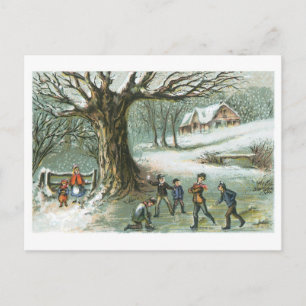 Old-fashioned Christmas, Snowy landscape Holiday Postcard