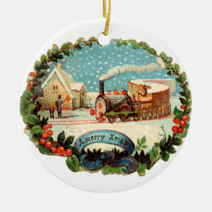 Old-fashioned Christmas, Steam train Ceramic Ornament