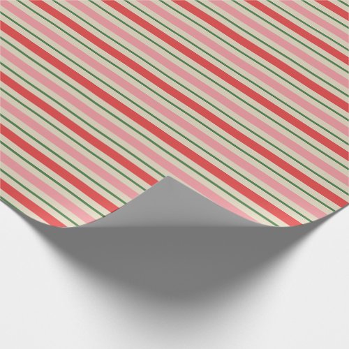 Old Fashioned Christmas Stripe Pattern Pink Red Wrapping Paper