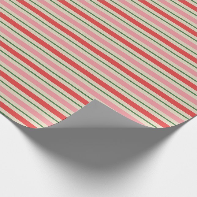 Old Fashioned Christmas Stripe Pattern Pink Red Wrapping Paper (Corner)