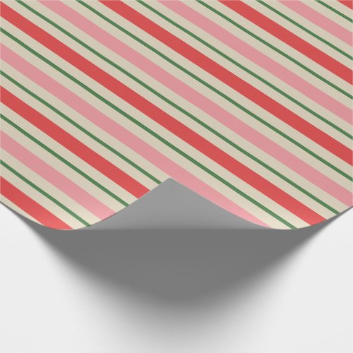 Old Fashioned Christmas Stripe Pattern Pink Red  Wrapping Paper