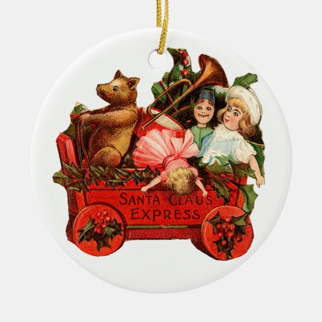 Old-fashioned Christmas, Toy box Ceramic Ornament (Front)