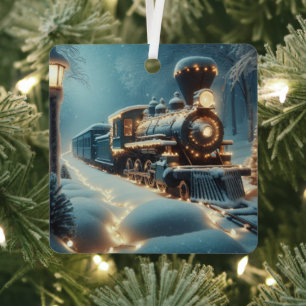 Old-Fashioned Christmas Train Winter Wonderland Metal Ornament