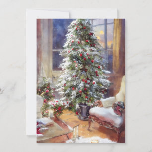 Old fashioned Christmas tree budget Holiday Card