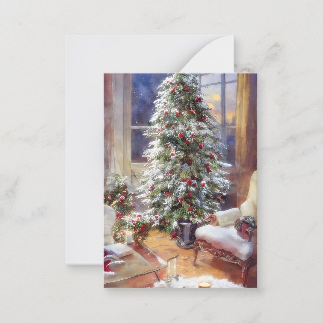 Old fashioned Christmas tree budget mini Note Card (Front)