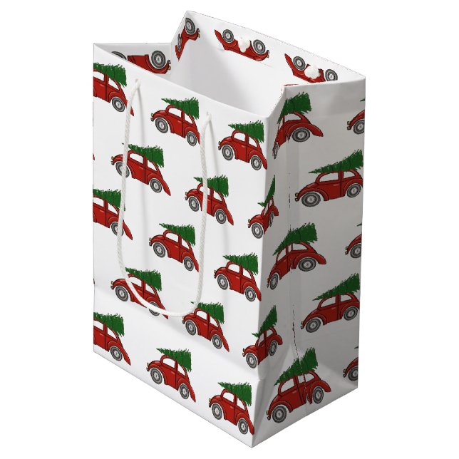 Old Fashioned Christmas Tree Car Family Tradition Medium Gift Bag (Front Angled)