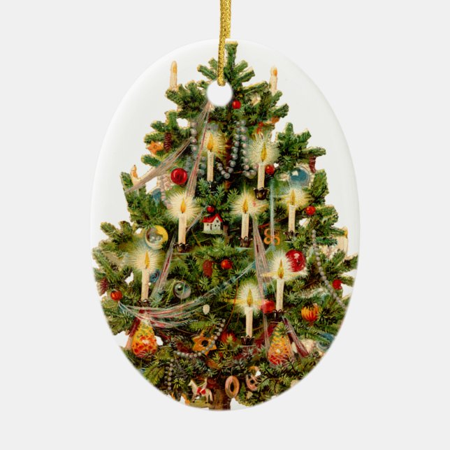 Old-fashioned Christmas tree Ceramic Ornament (Front)