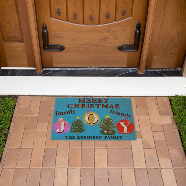 Old Fashioned Christmas Tree Family Name Fiber Doormat (Insitu (Outdoor))