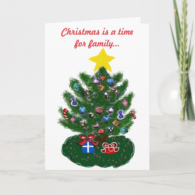 Old-Fashioned Christmas Tree Family Time Card (Front)