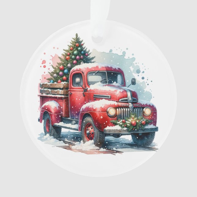  Old-Fashioned Christmas Vintage Red Truck Ornament (Front)