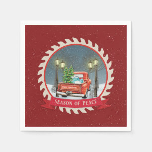 OLD FASHIONED CHRISTMAS VINTAGE RED TRUCK PAPER NAPKINS