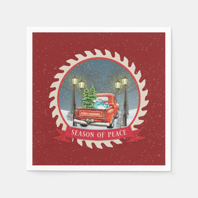 OLD FASHIONED CHRISTMAS VINTAGE RED TRUCK PAPER NAPKINS (Front)