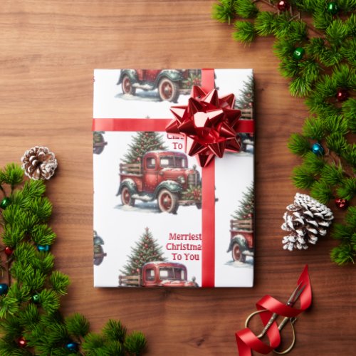  Old_Fashioned Christmas Vintage Red Trucks Wrapping Paper