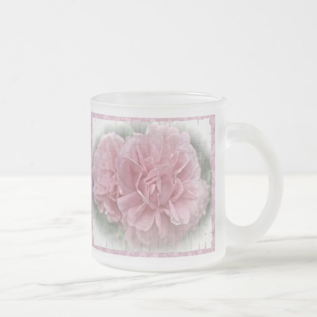 Old Fashioned Climbing Pink Roses Frosted Glass Coffee Mug (Right)