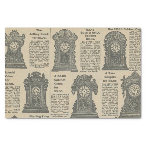 Old Fashioned Clocks Catalog Page Tissue Paper