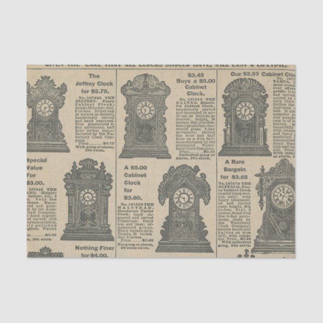 Old Fashioned Clocks Catalog Page Tissue Paper (Front)