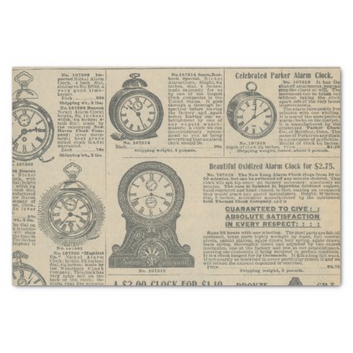 Old Fashioned Clocks Catalog Page Tissue Paper