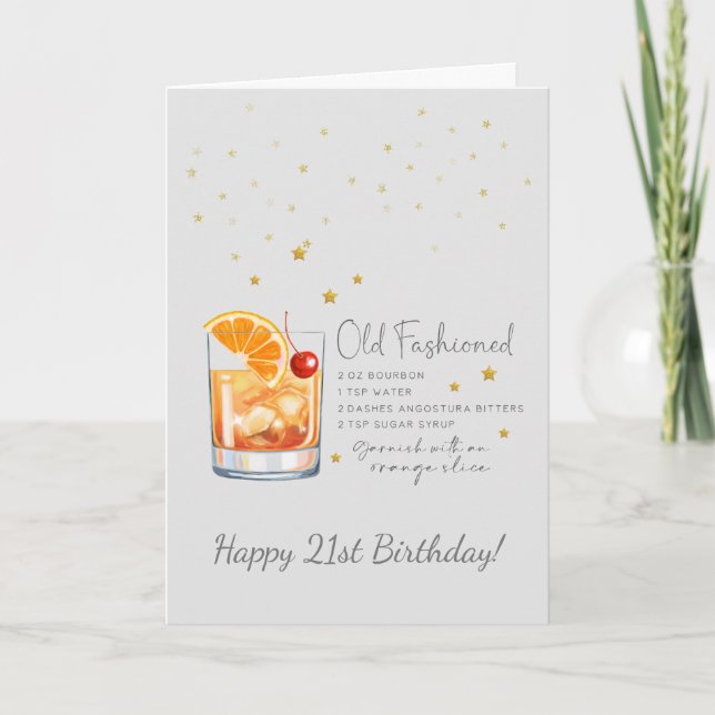 Old Fashioned Cocktail 21st Happy Birthday Card (Front)