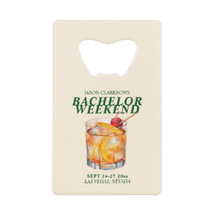 Old Fashioned Cocktail Bachelor Weekend Credit Card Bottle Opener