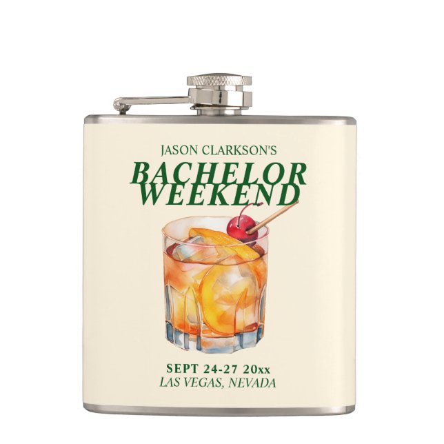 Old Fashioned Cocktail Bachelor Weekend Flask (Front)