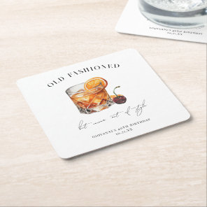 "Old Fashioned" Cocktail Birthday Square Paper Coaster