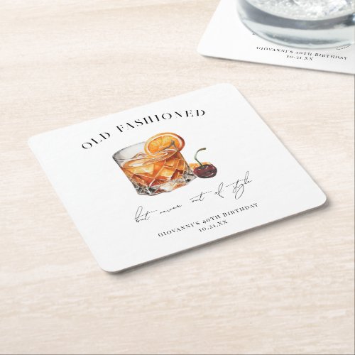 Old Fashioned Cocktail Birthday Square Paper Coaster
