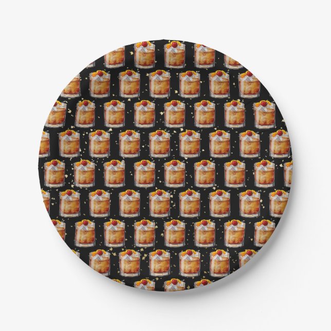 Old Fashioned Cocktail Paper Plates (Front)