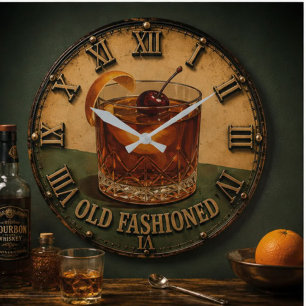 Old Fashioned Cocktail Whiskey Bar Decor Large Clock