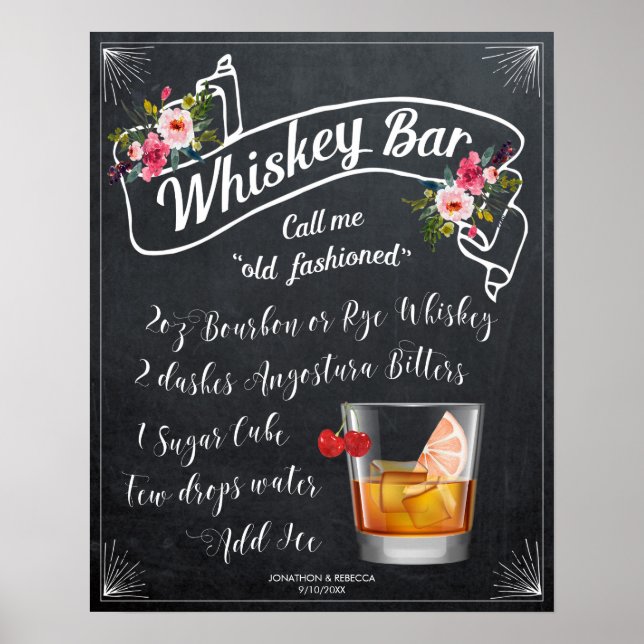 old fashioned cocktail whiskey bar sign wedding (Front)