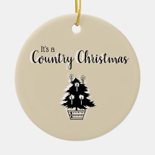 Old Fashioned Country Christmas Tree Beige Ceramic Ornament