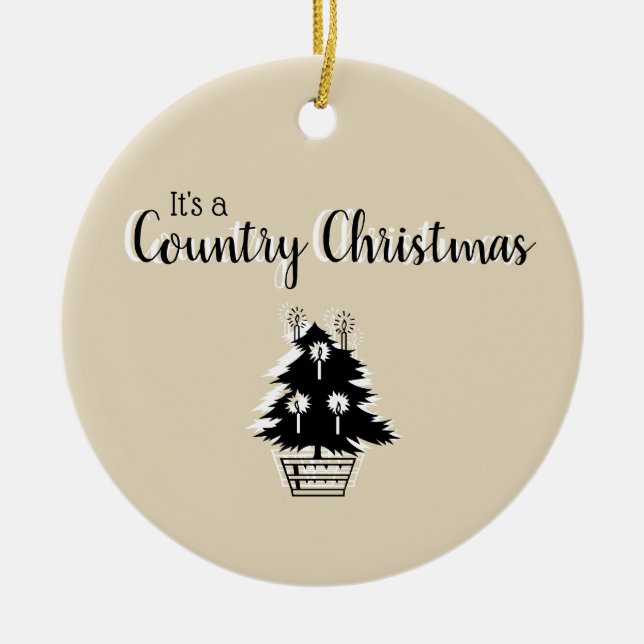 Old Fashioned Country Christmas Tree Beige Ceramic Ornament (Front)