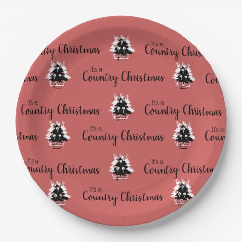 Old Fashioned Country Christmas Trees Red Paper Plates