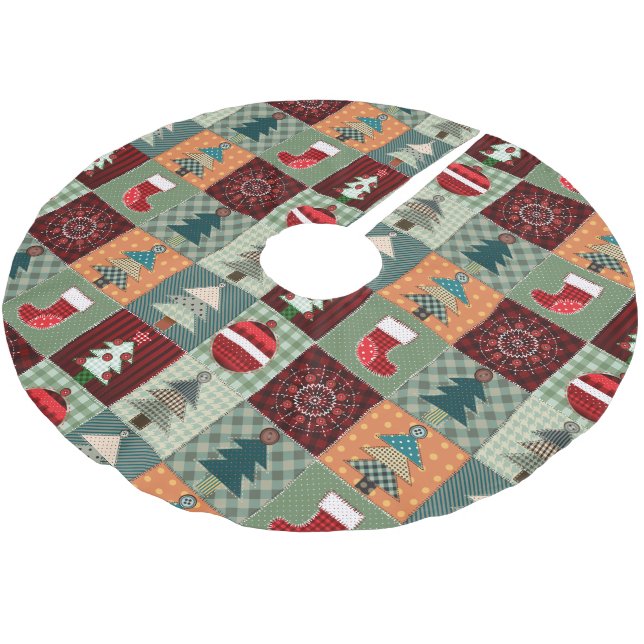 Old Fashioned Country Quilted Patterns Brushed Polyester Tree Skirt (Angled)