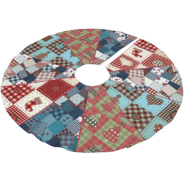 Old Fashioned Country Quilted Patterns Brushed Polyester Tree Skirt (Angled)