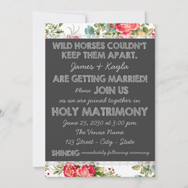 Old Fashioned Country Rose Chintz Wedding Invitation (Front)