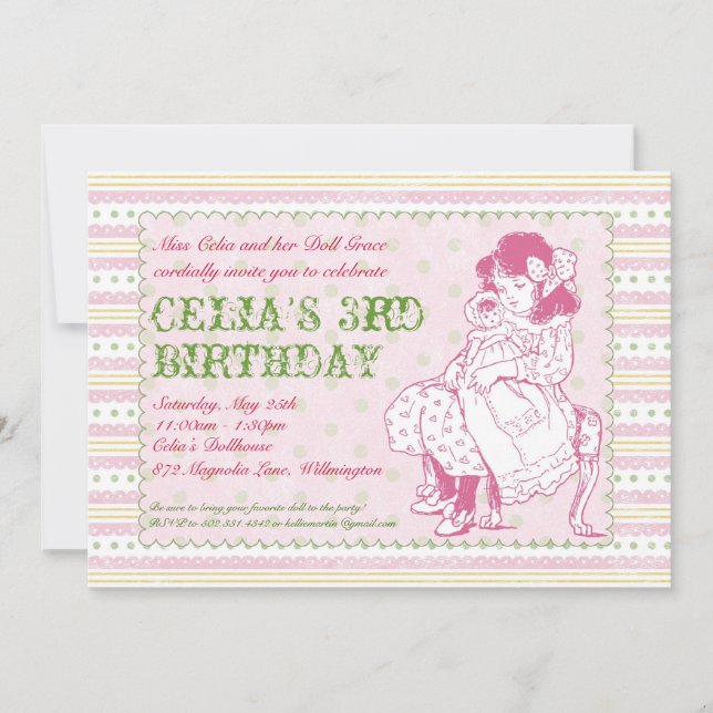 Old Fashioned Doll Party Invitation (Front)