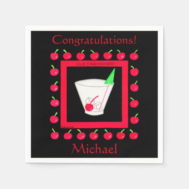 Old Fashioned Drink Congratulations Custom Name Paper Napkins (Front)