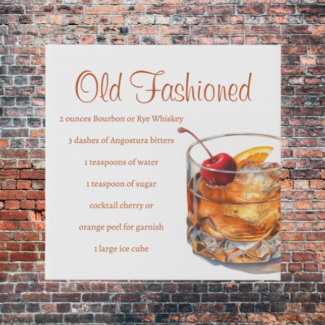 Old Fashioned Drink Recipe Faux Canvas Print (Creator Uploaded)