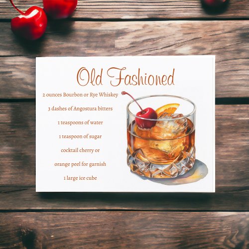 Old Fashioned Drink Recipe Postcard