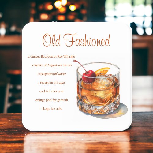 Old Fashioned Drink Recipe Square Paper Coaster