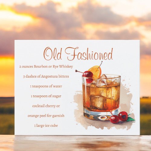 Old Fashioned Drink Recipe with Cherries  Orange Postcard