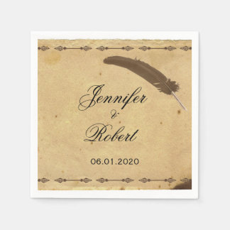 Old Fashioned Elegance Parchment with Quill Weddin Paper Napkins