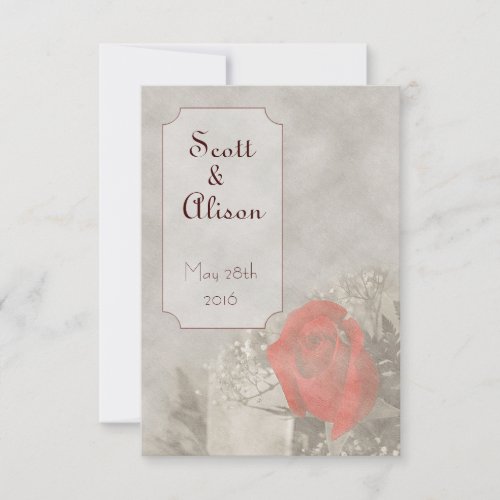 Old Fashioned Elegant Red Rose Soft Grey Texture Invitation
