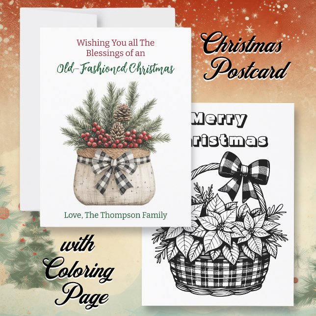 Old-Fashioned Farmhouse Christmas Coloring Page   Postcard (Creator Uploaded)