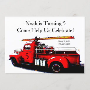 Old Fashioned Firetruck Birthday Invitation