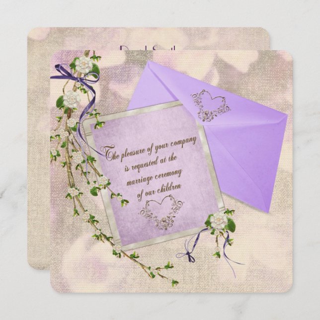 Old-Fashioned floral Wedding invitation (Front/Back)