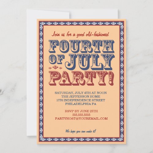 Old Fashioned Fourth of July Celebration Party Invitation